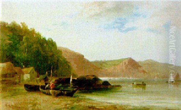 Fishermen's Cottages On The Shore Oil Painting by George Henry Jenkins