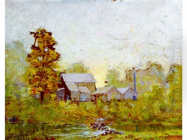 Barn In Autumn Landscape Oil Painting by John Eliot Jenkins