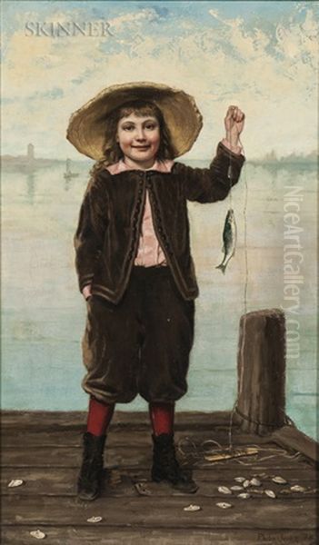 Phoebe (phebe) Jenks (american, 1847-1907) The First Catch Oil Painting by Phoebe A. Jenks