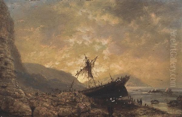 Wreck Off The Coast Oil Painting by Isaac Walter Jenner