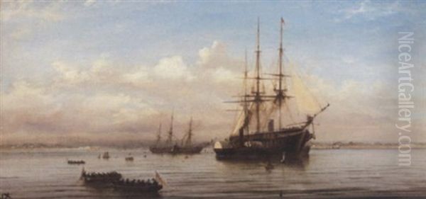 Troopships Loading At Spithead Oil Painting by Isaac Walter Jenner