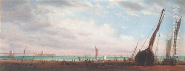 Fisherfolk On The Shore At Brighton With The Chain Pier Beyond Oil Painting by Isaac Walter Jenner