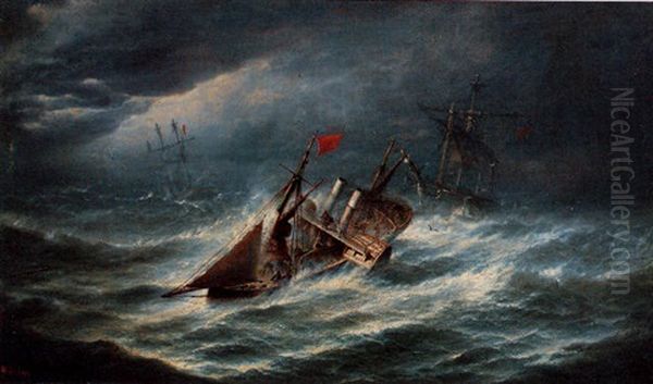 A Paddle Tug Rescuing A Three-master With Another Ship In Distress Off Its Starboard Bow Oil Painting by Isaac Walter Jenner