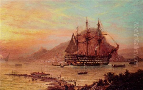 H.m.s. Royal Albert Ashore In Zea Bay Oil Painting by Isaac Walter Jenner