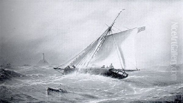 A Trinity House Cutter Approaching A Lighthouse Carrying The Relief Keepers Oil Painting by Isaac Walter Jenner