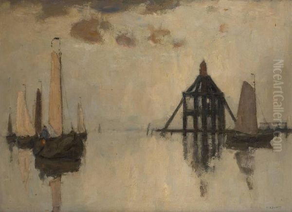 Barque De Peche Sous Voile 
 Arrivant Au Port Oil Painting by Richard Baseleer