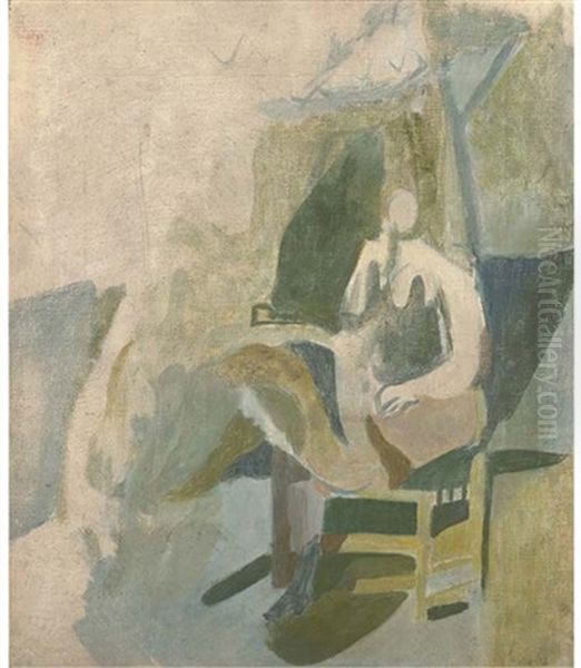 Seated Figure No. 4 (+ Study For Seated Figure; 2 Works) Oil Painting by Humphrey Jennings