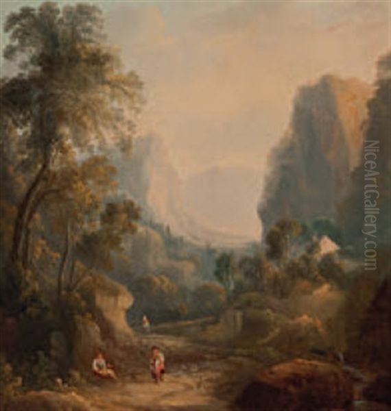 A Rocky Wooded Gorge Oil Painting by William George Jennings