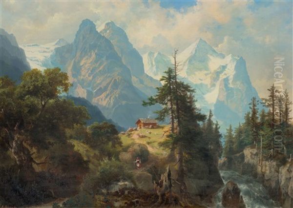 Wellhorn And Wetterhorn Oil Painting by Arnold Albert Jenny