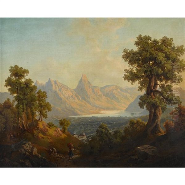 Blick Vom Rigi Mit Lauerzersee Oil Painting by Arnold Albert Jenny