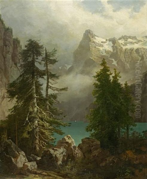 Wettertannen Mit Gebirge Und Bergsee Oil Painting by Arnold Albert Jenny