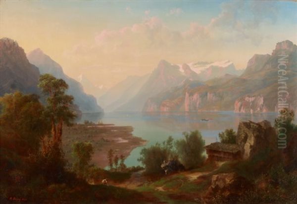 Der Vierwaldstattersee Mit Uritrotstock Oil Painting by Arnold Albert Jenny