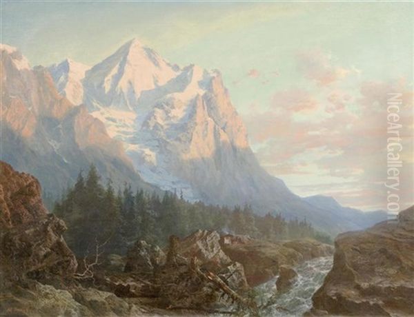 Gebirgslandschaft Bei Abendrot Oil Painting by Arnold Albert Jenny