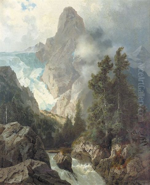 Rosenlaui-gletscher Und Wellhorn Oil Painting by Arnold Albert Jenny