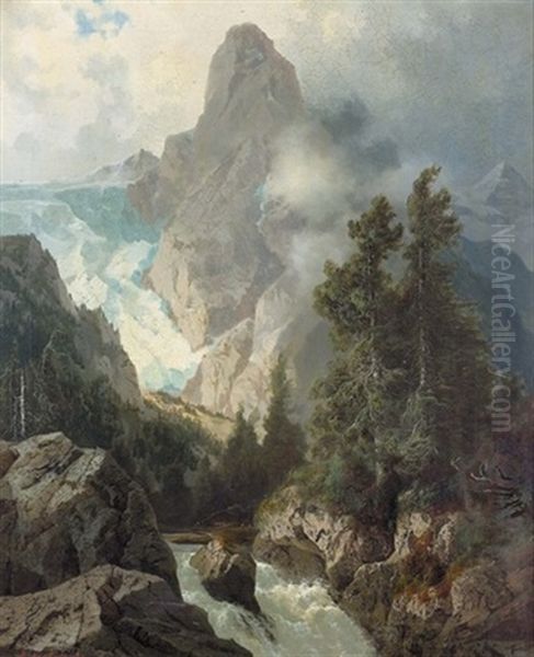 Rosenlaui-gletscher Und Wellhorn Oil Painting by Arnold Albert Jenny