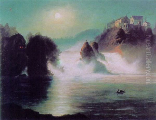 Der Rheinfall Bei Mondschein Oil Painting by Arnold Albert Jenny