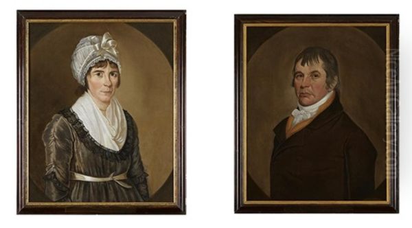 Pair Of Portraits: A Lady And A Gentleman Oil Painting by William Jennys