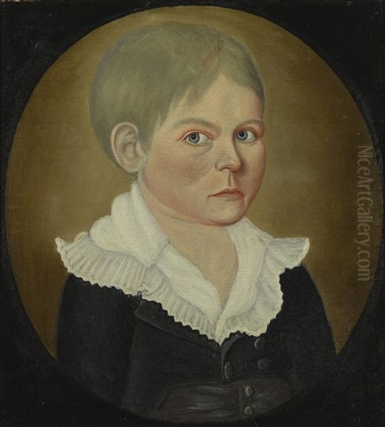 Portrait Of Young Boy, Wearing Black Coat And Ruffled Shirt Oil Painting by William Jennys