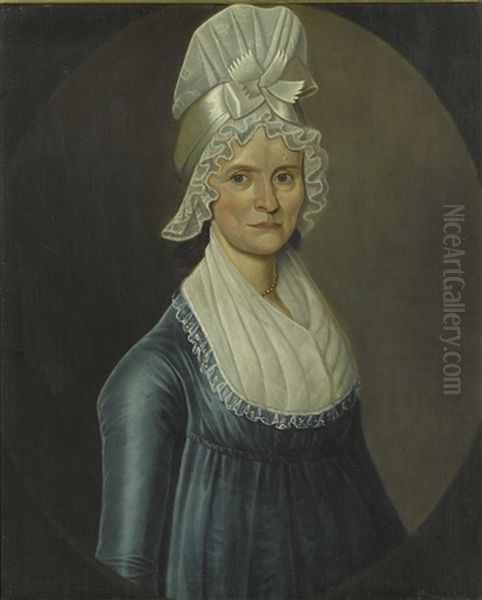 Portrait Of A Lady Wearing White Headdress Oil Painting by William Jennys