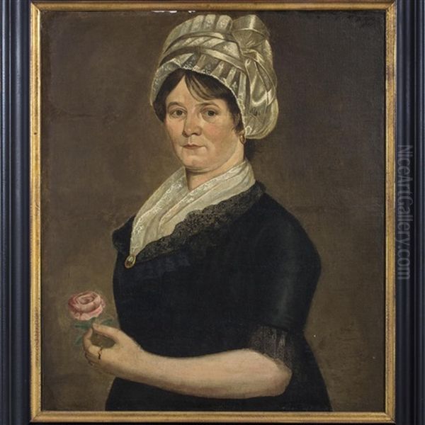 Portrait Of A Woman Holding A Rose Oil Painting by William Jennys