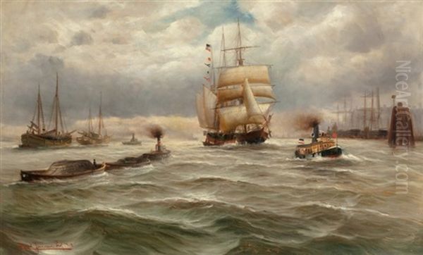 French Harbor Oil Painting by Alfred Serenius Jensen