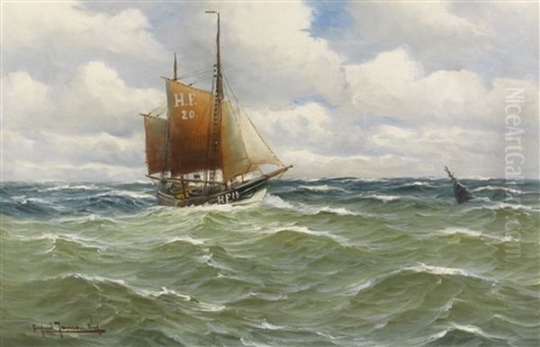 Finkenwerder Fischkutter Auf Hoher See by Alfred Serenius Jensen