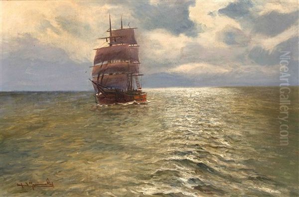 Segelschiff Auf Offenem Meer Oil Painting by Alfred Serenius Jensen