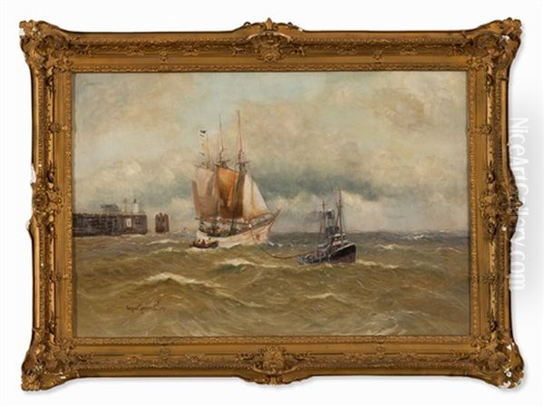 Sailboat With Tug Oil Painting by Alfred Serenius Jensen