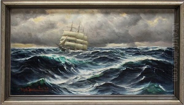 Dreimaster Auf Sturmischer See Oil Painting by Alfred Serenius Jensen