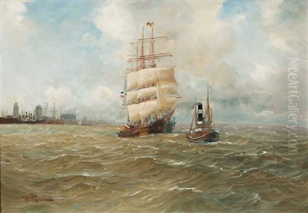 Ships Off Cuxhaven Oil Painting by Alfred Serenius Jensen