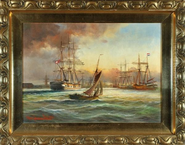 Segelschiffe Auf See Oil Painting by Alfred Serenius Jensen