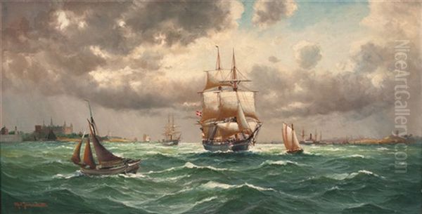 Ships In The Oresund Oil Painting by Alfred Serenius Jensen