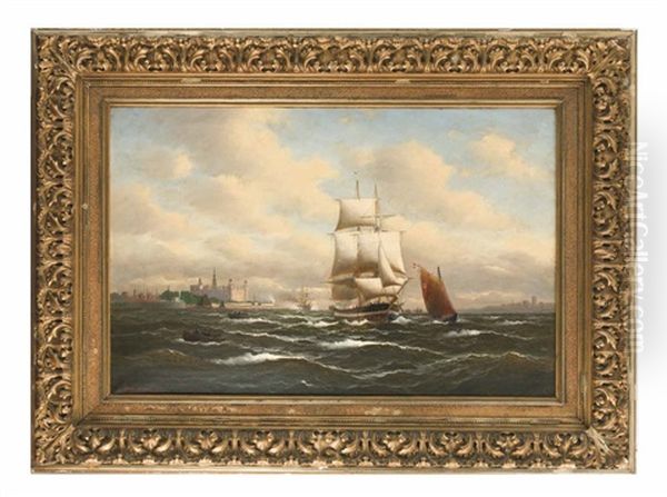 Segelschiffe Helsingor Passierend Oil Painting by Alfred Serenius Jensen