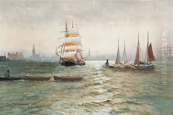 Hamburger Hafen Oil Painting by Alfred Serenius Jensen