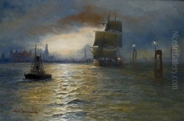 Hamburger Hafen Oil Painting by Alfred Serenius Jensen