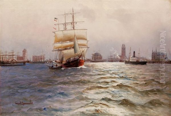 Segler In Der Fahrrinne Der Wismarbucht Oil Painting by Alfred Serenius Jensen