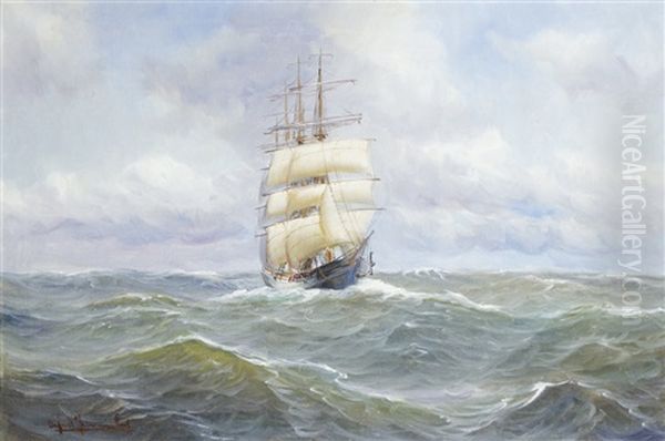 Vollschiff Auf Hoher See Oil Painting by Alfred Serenius Jensen