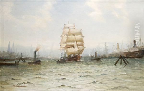 Vollschiff Vor Lubeck Oil Painting by Alfred Serenius Jensen