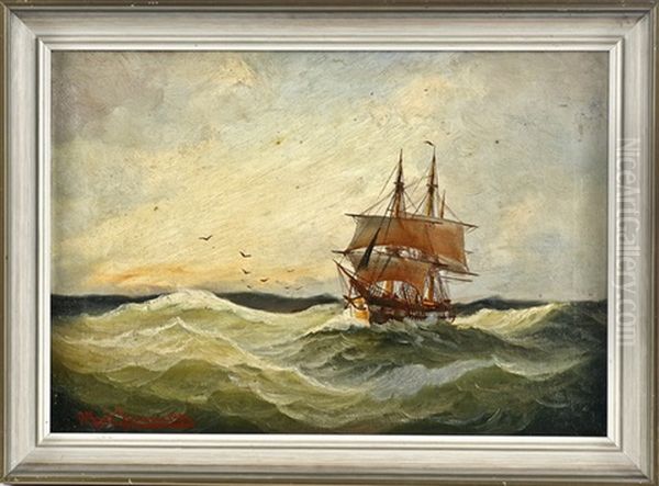 Zweimaster Auf Hoher See Oil Painting by Alfred Serenius Jensen