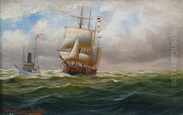 Elbe With Pilot Boat Oil Painting by Alfred Serenius Jensen