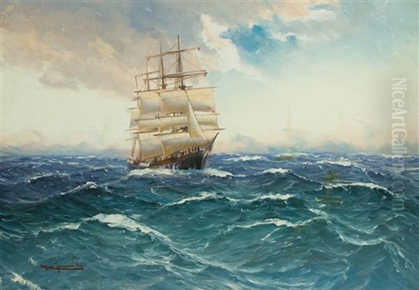 Vollschiff Auf Hoher See Oil Painting by Alfred Serenius Jensen