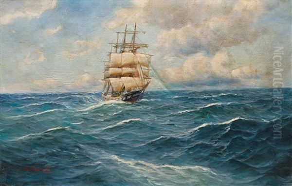 Three-master On Open Sea Oil Painting by Alfred Serenius Jensen