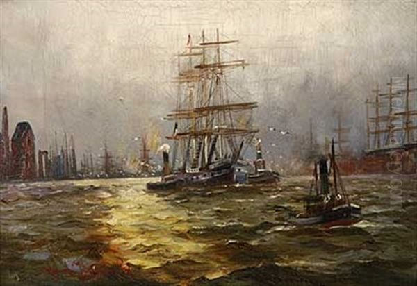 Im Hamburger Hafen Oil Painting by Alfred Serenius Jensen