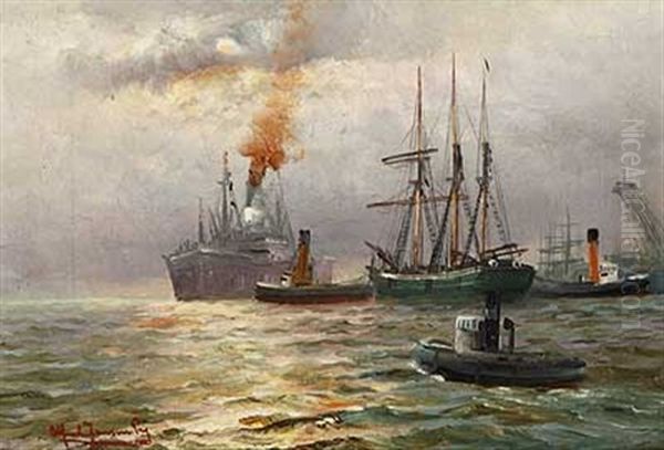 Im Hamburger Hafen Oil Painting by Alfred Serenius Jensen