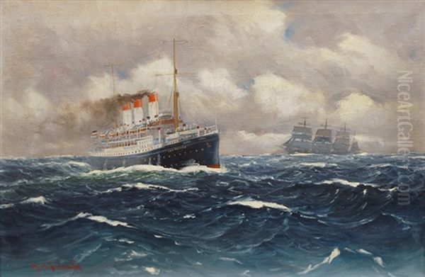 The Cap Polonio On The High Seas Oil Painting by Alfred Serenius Jensen