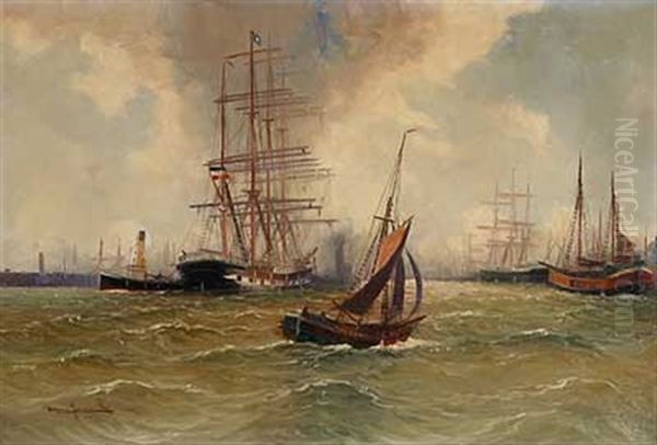 Belebte Hafeneinfahrt Oil Painting by Alfred Serenius Jensen