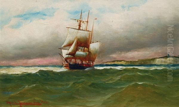 Three Master In The English Channel Oil Painting by Alfred Serenius Jensen