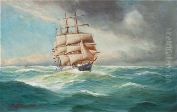 Three-master On The High Sea Oil Painting by Alfred Serenius Jensen