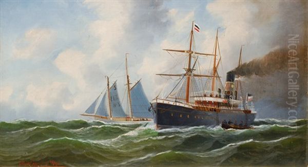 Steam-ship Sultan And Elbe No. 3 Oil Painting by Alfred Serenius Jensen