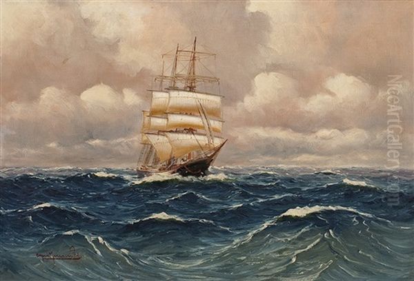 Dreimaster Auf Hoher See Oil Painting by Alfred Serenius Jensen